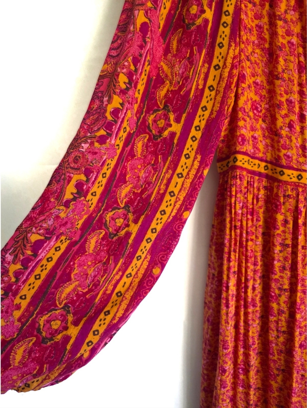 FREE PEOPLE 'Happy Feelings' Golden Combo Boho Festival Dress M - Picture 5 of 9